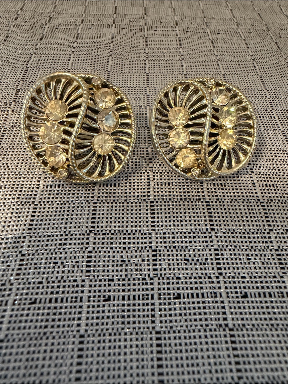 Vintage Coro Gold Crystal Sunburst Clip Earrings - Women Jewelry
